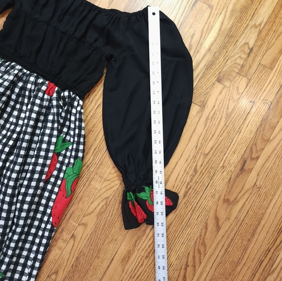 Young Edwardian by Arpejo Vintage Long Strawberry Dress Size 11 Checkered Countr - Picture 2 of 11